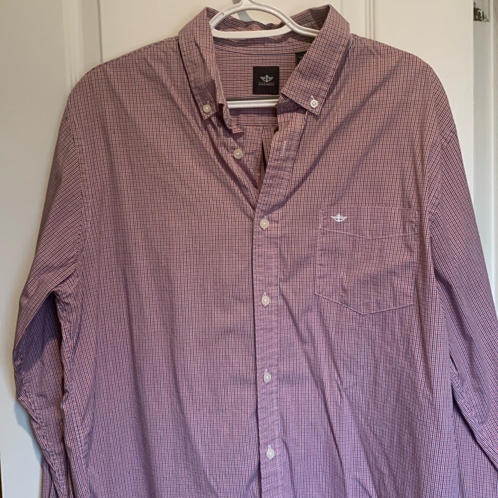 Dockers L/S Mens Button Down Red/White/Blue Size Large